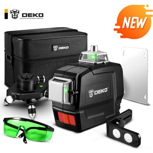 DEKO LMDKLL12PB 12 Lines 3D Green Laser Level Horizontal And Vertical Cross Lines With Auto Self-Leveling Indoors and Outdoors