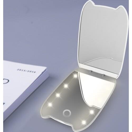 Mini Cartoon Cute Double-sided Make-up Mirror Portable Led Folding Portable Make-up Mirror With Ligh