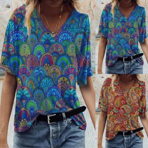 SAGACE Fashion body print V-neck short sleeve casual T-shirt, womens top 2021 summer hot loose casual womens wear топик женски