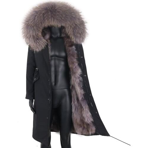 2021 New Men Winter Jacket Real Fur Coat Natural Real Raccoon Collar Hood Thick Warm Male X-Long Parka Streetwear Outerwear