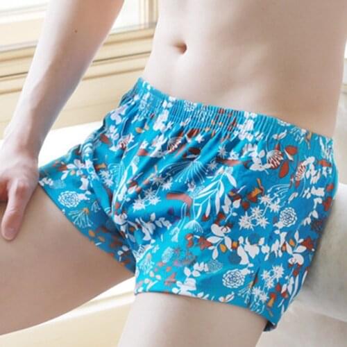 Mens Boxer Shorts Woven Cotton Sleep Bottoms Print Combed Male Underpant Loose Breathable Boxershorts Underpants for Boys A30