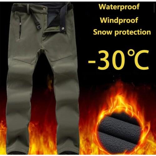 Men Women Outdoor Winter Plus Velvet Thermal Pants Waterproof Windproof Loose Warm Skiing Climbing Hiking SoftShell Trousers