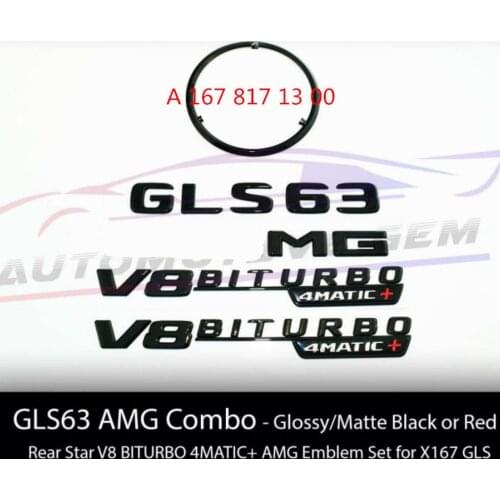 GLS63 for AMG V8 BITURBO 4MATIC+ Rear Star Emblem Black Badge Combo Set X167 2020+ A 167 817 13 0085 00