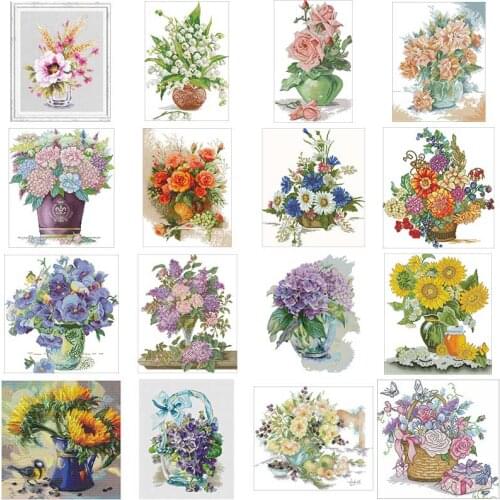 Flowers in a bottle patterns Counted Cross Stitch 11CT 14CT 18CT DIY Chinese Cross Stitch Kits Embroidery Needlework Sets