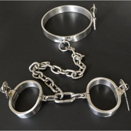 Metal Handcuffs Slave Collar Bondage Restraints BDSM Torture Stainless Steel Hand Cuffs Sex Toys For Couples Adult Games