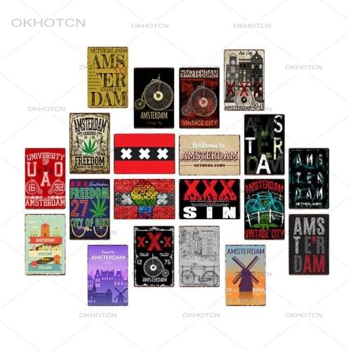 Netherlands Amsterdam Metal Tin Signs Vintage City View Landscape Plaque Wall Poster Beer Bar Coffee Cafe Decoration Home Decor