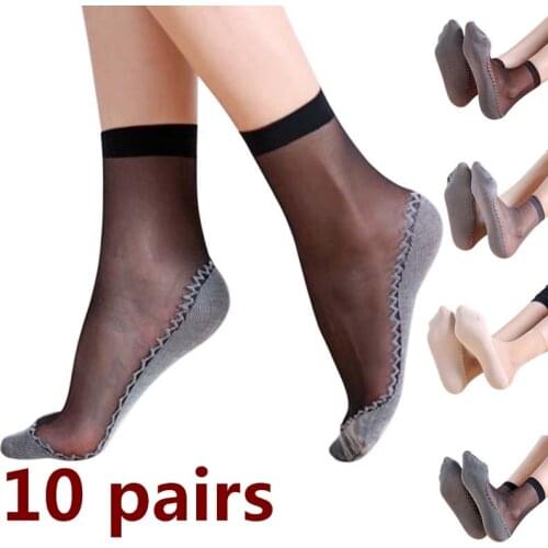 1 Pair Spring Summer Women Soft Socks Casual Non-Slip Bottom Splice Fashion Transparent Ladies Girls Thin Silk Sock