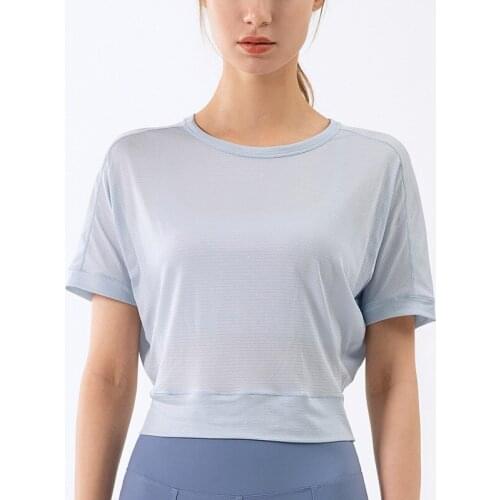 Newly Short-Sleeved T-Shirt Summer Jacquard Twisted Running Sports Womens Fitness Outdoor Loose Yoga Clothes Blouse