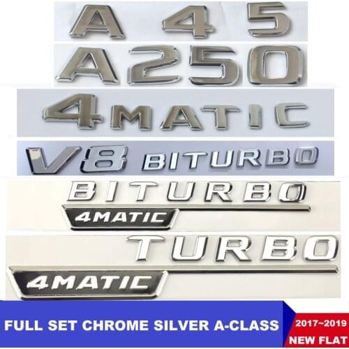 New Flat Chrome W176 W177 Emblem Stickers A45 A180 A200 A250 Auto Car Letter Trunk Rear Star Logo Emblema For Mercedes Benz AMG