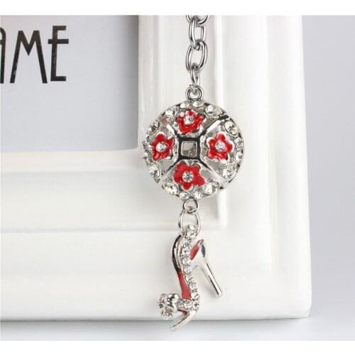 Flower High Heel Shoe Pendant Charm Rhinestone Crystal Purse Bag Keyring Key Chain Accessories Wedding Party Lover Friend Gift