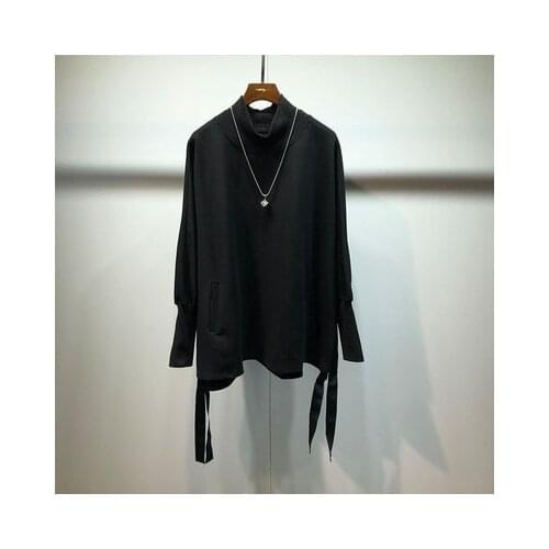 Autumn and winter original dark fashion fashion Hem Slit high-necked thin loose sweater men harajuku fashion brand undershirt