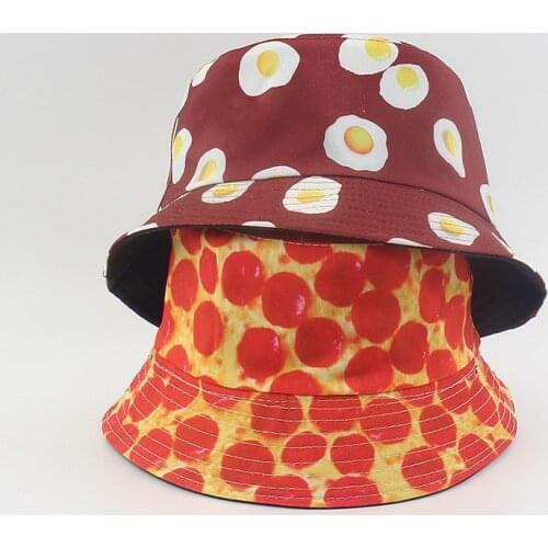 Creative Bucket Hat Omelette Printing Fisherman Hat Summer Outdoor Reversible Sun Protection Fishing Hat Mens Panama Bob Cap