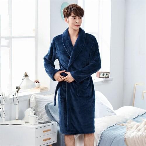 Pajamas Winter Home Clothing Men Kimono Thick Warm Nightdress Coral Fleece Nightwear Sleepwear Nightgown Flannel Bathrobe Gown