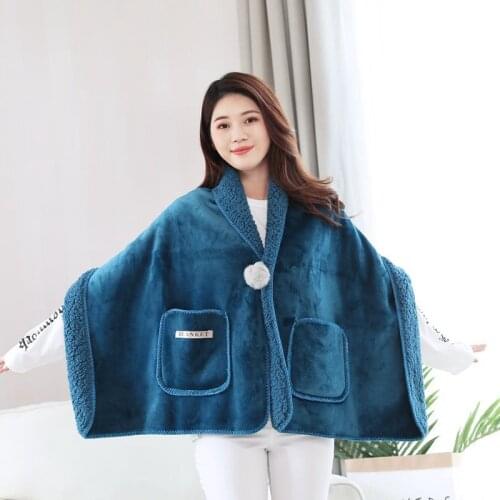 Wearable Sherpa Fleece Blanket Winter Warm Cloak Cape Microfiber Plush Coral Home Outdoor Pocket Gray Warm Blanket Four Seasons