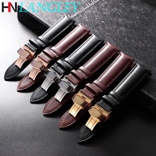Wholesale Genuine Leather Watch Strap Butterfly Buckle Top Layer Calfskin Quick Release Strap 18mm 20mm 22mm 24mm Watch Band