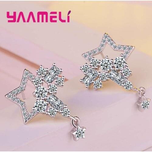 Luxury Star Design Womens Nice Crystal Zircon Inlaid Ear Stud Earrings For Women Girls Summer Jewelry Decoration