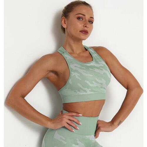 SALSPOR Women Sport Bra Camouflage Shockproof Yoga Breathable Push Up Running Bra Training Underwear Sports Gym Bra Female