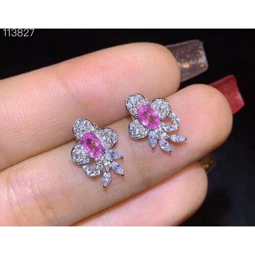 Natural Sri Lanka Ceylon Pink Sapphire Earrings Romantic Gift Fine Jewelry 3x5mm