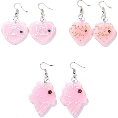 1pair Cute Craft Heart,Ice cream and Strawberry Drop Earrings Resin earring for Birthday Gift Child Girls Teens Jewelry