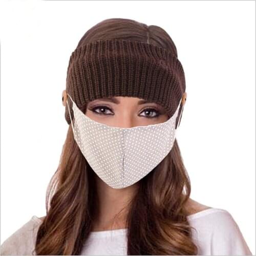 2021 new Mask anti-leak button wool headband knitted handmade headband warm hair accessories cross ear protection headgear