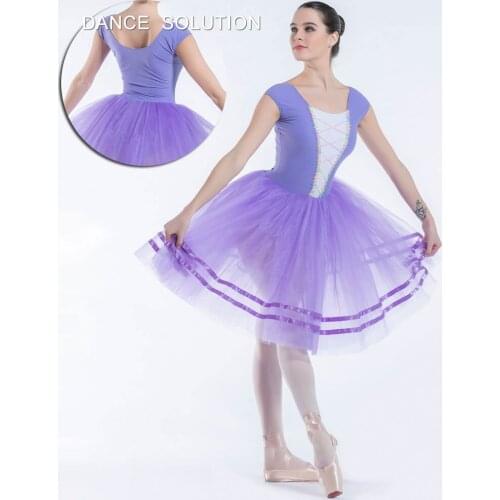 Lilac Cap Sleeve Ballet Dance Tutu with Purple Ribbon Trim Stage Show Costume Ballerina Tutu Dress for Child and Adult 19339