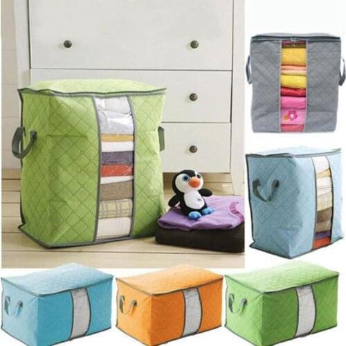Portable Quilt Storage Bags Cotton Home Storage Organizer Anti-dust Wardrobe Bamboo Clothes Bag Pouch Storage Box