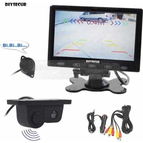 DIYSECUR 7 inch Touch Button Ultra-thin Car Monitor + Rear View Car Camera Wireless Parking Radar Sensor Assistance System
