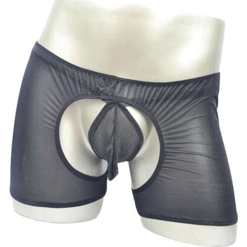 Mens Boxer Briefs Underwear Trunk Sheer Crotchless Backless G-String Combo Lingerie Set See Through Underpants