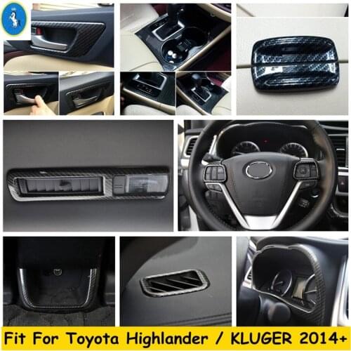 Carbon Fiber Look Air AC Vent Outlet / Handle Bowl / Steering Wheel Cover Trim Fit For Toyota Highlander / KLUGER 2014 - 2019