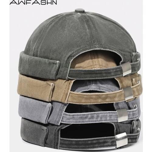Vintage Docker Cap Brimless Hat Women Hip Hop Hat Cotton Retro Adjustable Literary Landlord Sailor Cap Breathable Beanie Unisex