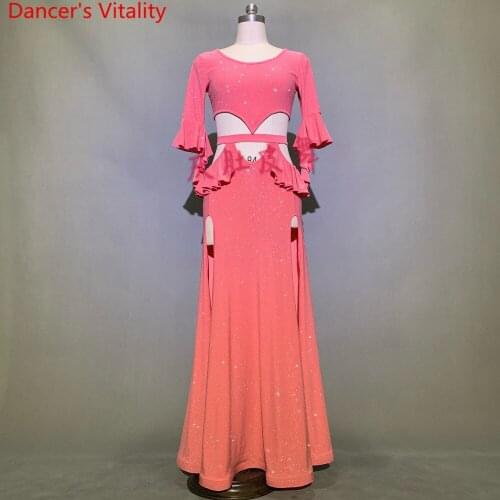 Women Belly Dance Competition Outfits Customized Flared Sleeve Top Sexy Split Skirt Oriental Indian Dancing Performance Costume