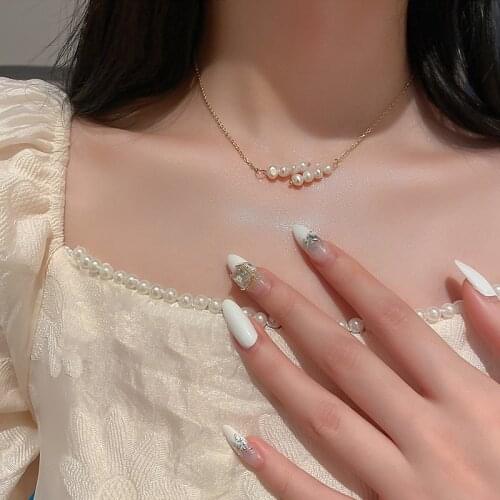 2021 New Gold Color Chain Choker Necklace Women Korean Style Pearl Necklace Simple Fashion Jewelry Collar