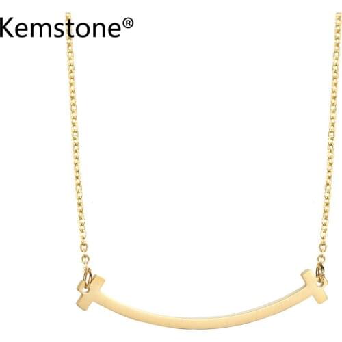Kemstone Smile Arc-shaped Stainless Steel Cute Gold Silver Plated Female Pendant Necklace Jewelry Gift for Women