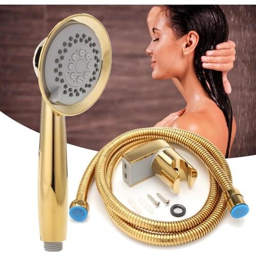 Gold 3 Function Shower Head 1.5 Metre Hose With Water Saving Bracket