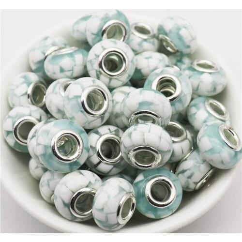 10Pcs/Lot Wholesale Cheap 10 Colors Big Hole Spacer Beads Plastic Resin Bead Fit Pandora Bracelet Chain Necklace for Women Girls