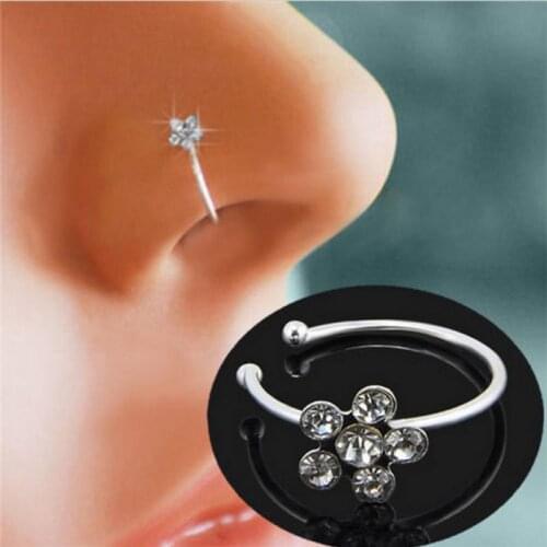 10pcs/lot Women Body Jewelry Sparkly Crystal Floral Gem Nose Ring Silver Hoop Stud Jewelry wholesale drop shipping
