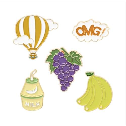 20/Lot Hot Air Balloon Grape Banana Milk Brooch Badge Pin For Lapel Figure Toys