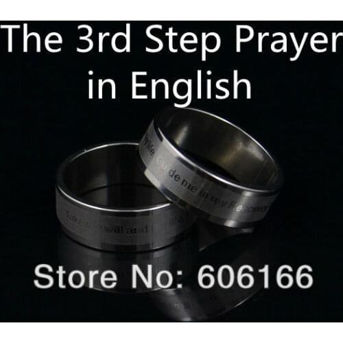 30pcs/lot The 3rd Step Prayer in English Silver Tone Stainless Steel Rings Fashion Religious Jewelry