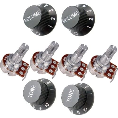 4 Pcs Guitar Bell Knobs & 4 Pcs A250K B250K Guitar Potentiometer Black