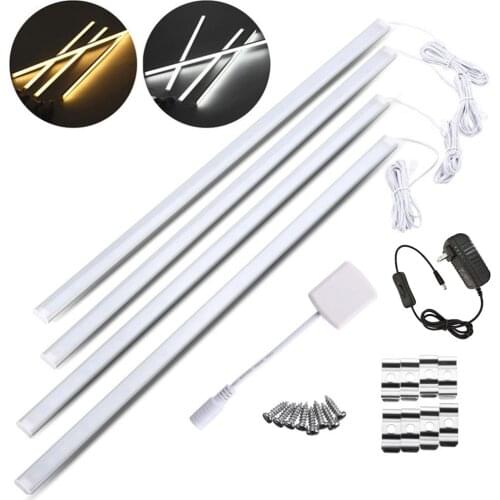 4Pcs 50cm DC12V LED Under Cabinet Light Kit LED Rigid Strip Bar Lights With 12V 2A Power supply for Bedroom Closet Counter