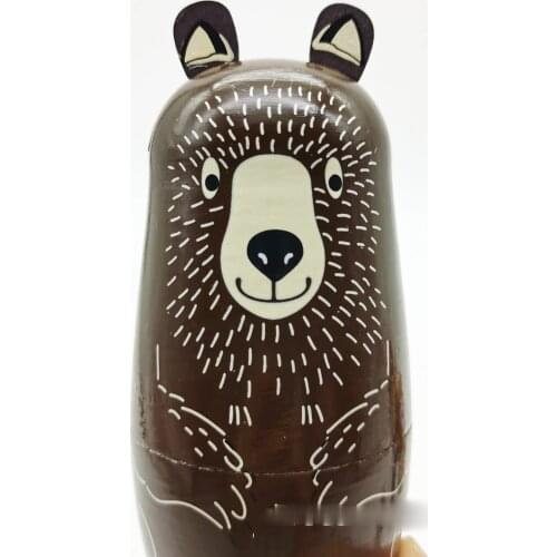 5-layer Brown Bear Matryoshka Doll Wooden Decoration Crafts Five-layer Big Dog Bear Matryoshka Home Boutique Decoration