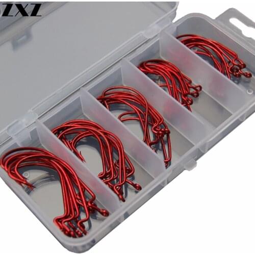 50Pcs Wide Crank Fishing Hooks Carbon Steel Offset Fishhook 3/0#-2# Bass Barbed Carp Fishing Hook for Soft Worm Lure Tackle Box