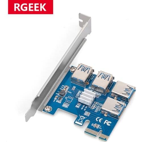 RGeek PCI-E to PCI-E Adapter 1 to 4 PCI Express Slot 1x to 16x USB 3.0 Special Riser Card PCIE Converter for BTC Miner Mining