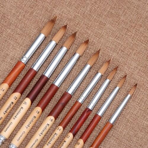 1PC Acrylic Nail Art Brush Manicure Powder Wood Handle Oval Crimped Shaped Professional Salon Beauty Nail Painting Pen