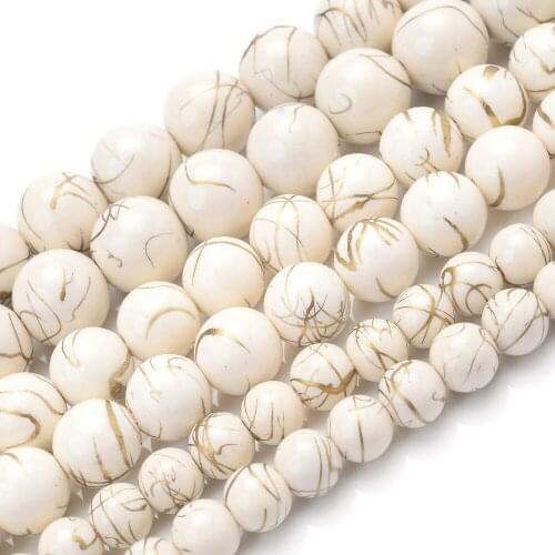 White Natural Golden Turquoises Stone Beads Round Loose Spacer Bead for Jewelry Making DIY Charm Bracelet Accessories 6/8/10mm