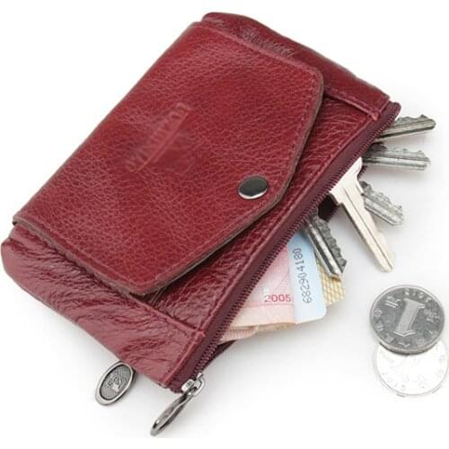 Brand fashion top genuine leather mens keys wallet hasp&zipper cute cards holder purses housekeeper key case keychain coins bag