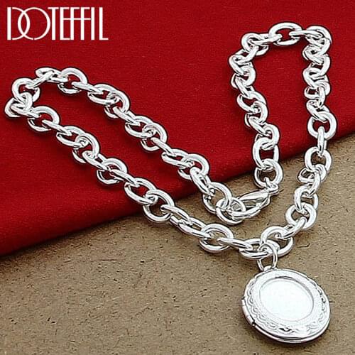 DOTEFFIL 925 Sterling Silver Oval Photo Frame Pendant Necklace 18 Inch Chain For Women Wedding Engagement Fashion Jewelry