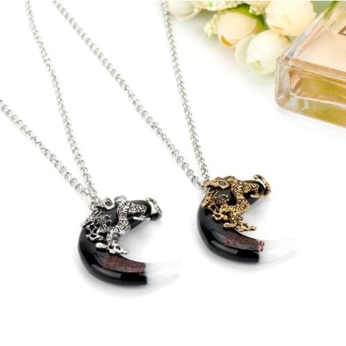 The Ghouls MoJin Amulet Necklace for Men Punk Jewelry Dragon Stone Pendants Necklaces Steampunk Jewelry Charms Collier