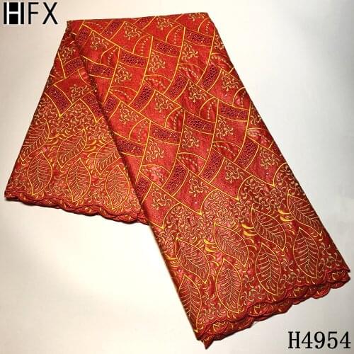 HFX Newest African Bazin Riche Fabric Embroidery Nigerian Brode 2021 100% Cotton 5yards African Lace Fabric for Dress