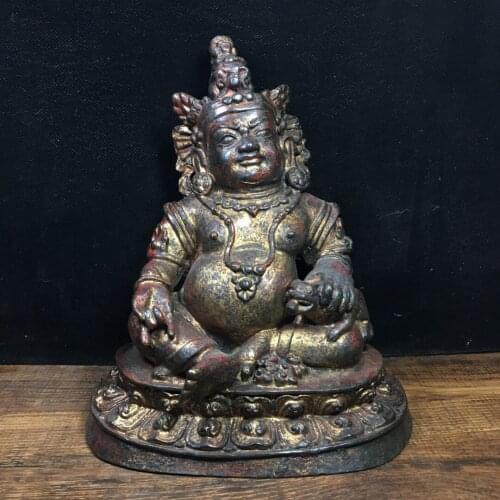 8"Chinese temple collection Old Bronze Cinnabar Lacquer Northern Wei Buddha Huang Caishen Yellow God of Wealth Buddha Statue